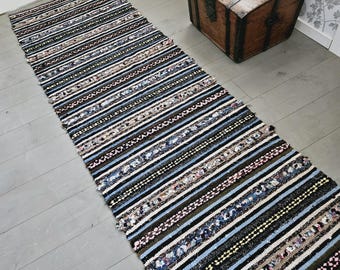Vintage Swedish Woven Rag Rug: Long Colorful Runner (444x72 cm)