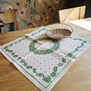 Printed tablecloth with cowberry/lingon in linen from Sweden