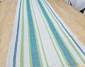 Vintage Swedish Linen Table Runner: Handwoven Striped Design