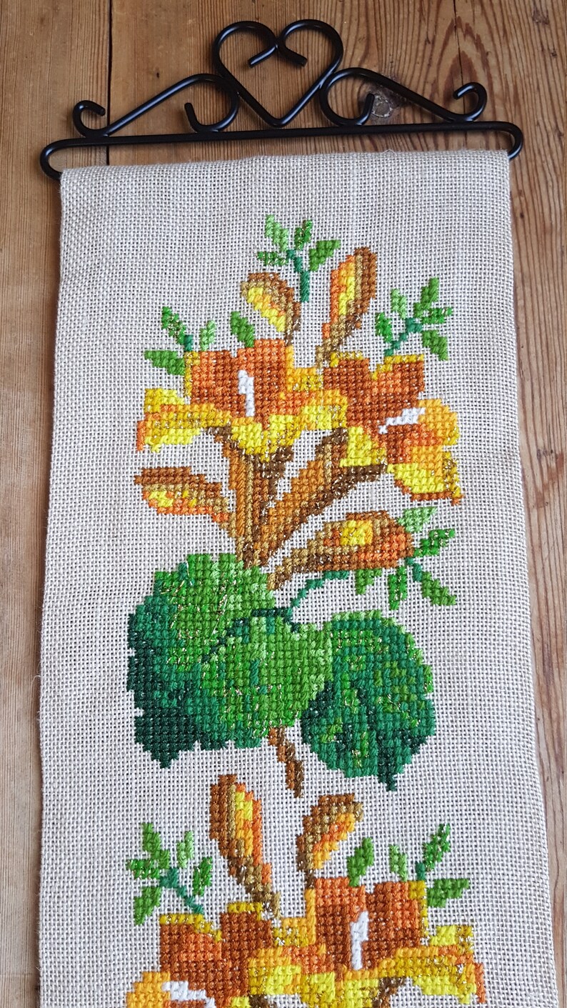 Lovely cross stitch floral embroidered wall hanging / wall Etsy