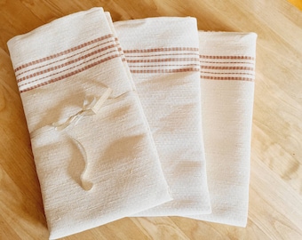 Three handwoven rural rustic linen towels from Sweden