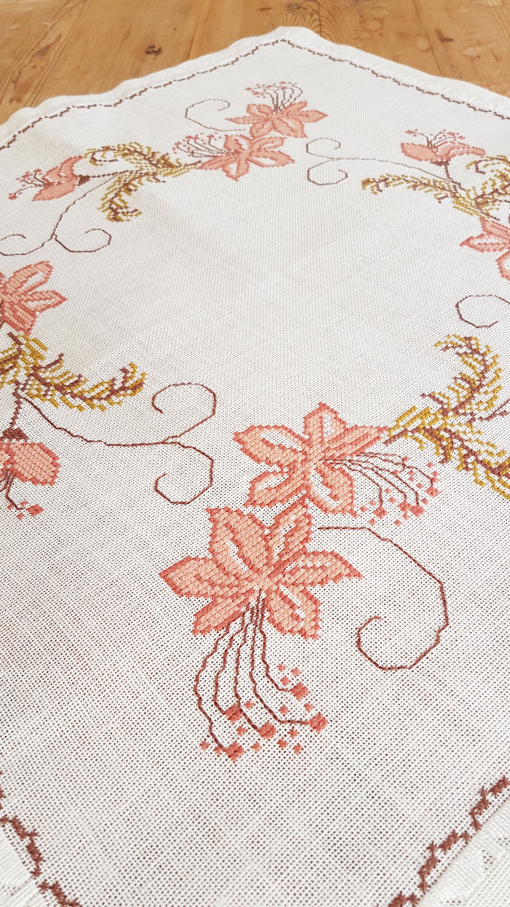 Lovely Floral Cross Stitch Embroidered Tablecloth in White | Etsy