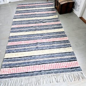 Tapete sueco vintage de retalhos: carpete listrado de 94&quot; x 47&quot;