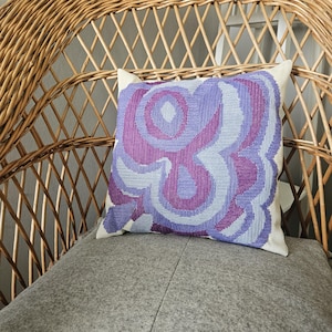 Lovely  floral / 12&quot; x 12&quot; / twist stitch/needle point purple embroidered decorative pillow/cushion with flowers from Sweden