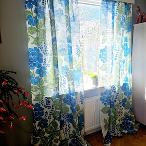 Soft blue colored big flower blue printed  2 cheer curtains