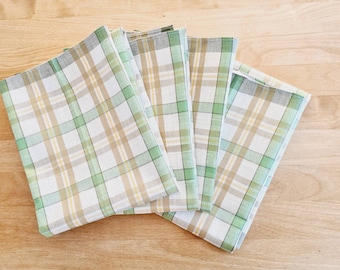 Four green/ yellow checked shiny linen towels from Sweden
