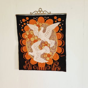 Prachtige retro gedraaide steek / borduursels / wol / geborduurd / wandkleed / woldecor met vogels uit Zweden