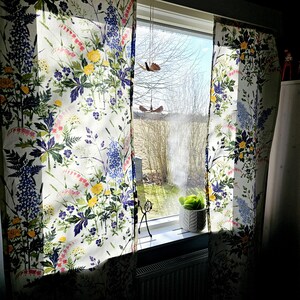 Ingela Backman Floral Cotton Curtains: Handprinted Design, Set of 2