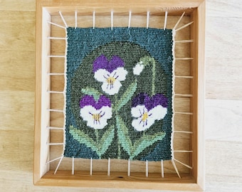Floral Tapestry: Handmade Woven Violet Wall Hanging, Swedish Decor