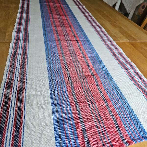 Beautiful rustic 69" x 16 1/4" handwoven striped tablerunner / tablecloth in cotton from Sweden
