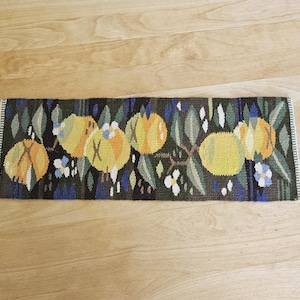 Beautiful 1960 large / 6 1/2&quot; x 17 3/4&quot; /woven / handmade / flemish  / wall tapestry / wall hanging / wall decor with fruits from Sweden
