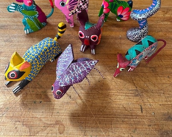 Hand Carved wood Alebrijes hand painted spirit animals miniatures trinkets