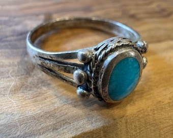 925 Vintage Native American Silver Turquoise Ring, Southwestern Jewelry