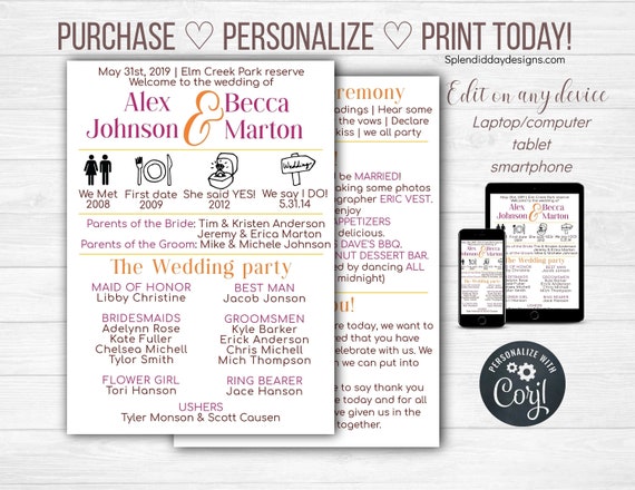 Relationship Timeline Wedding Program Funny Wedding Program Etsy