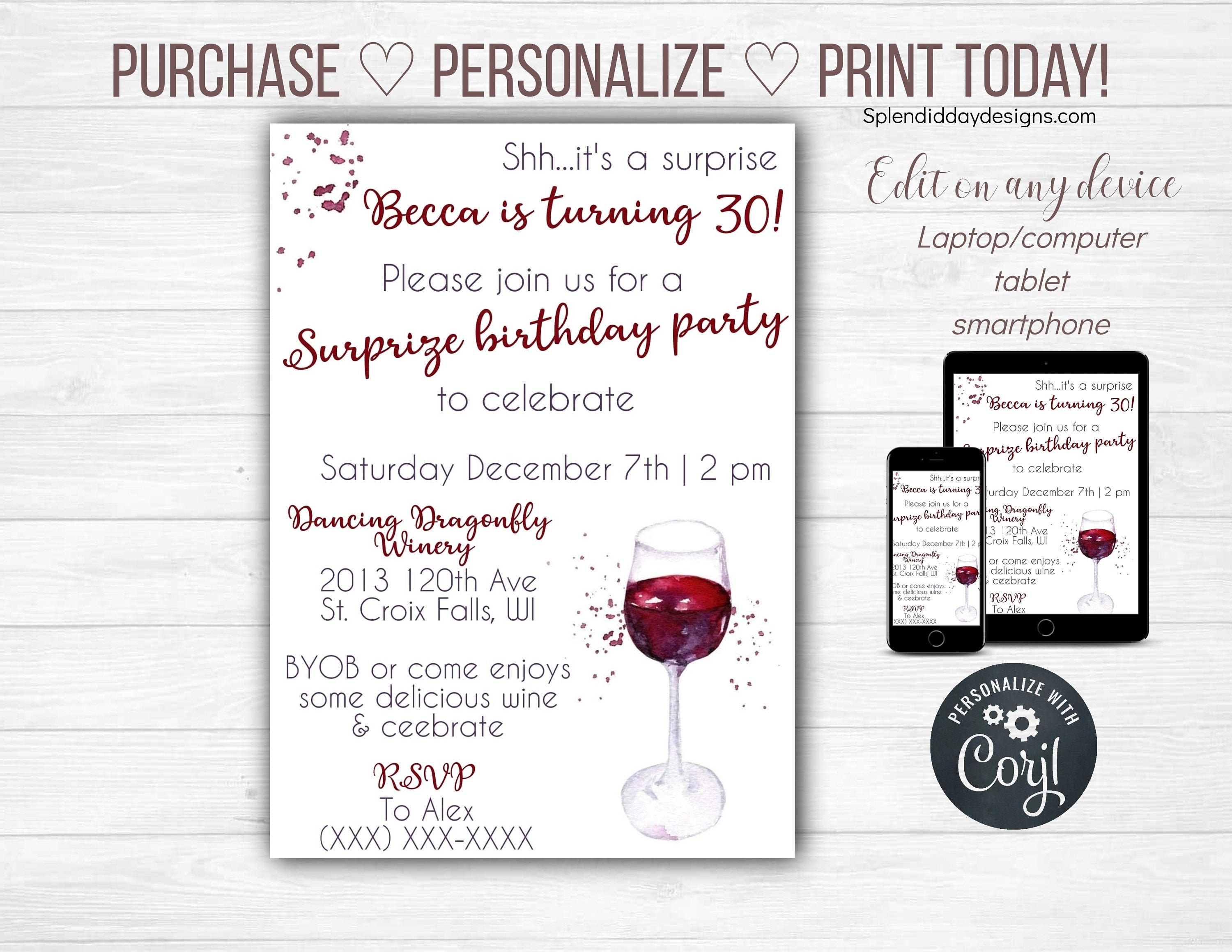 Winery Birthday Party Invitation Wine birthday Adult Etsy