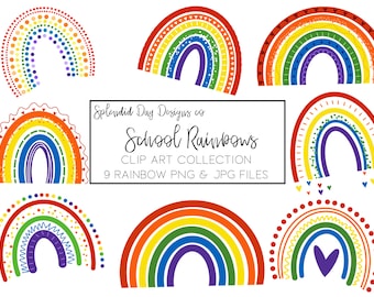 School rainbow clip art, ROYGBV clip art, clipart for teachers, primary colors, png, jpg, commercial use