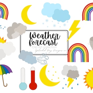 Clipart del tiempo, clipart de pronóstico, clipart de aula, ciencia, meteorólogo, tormenta eléctrica de clipart de arco iris, clipart para maestros, png, decoración