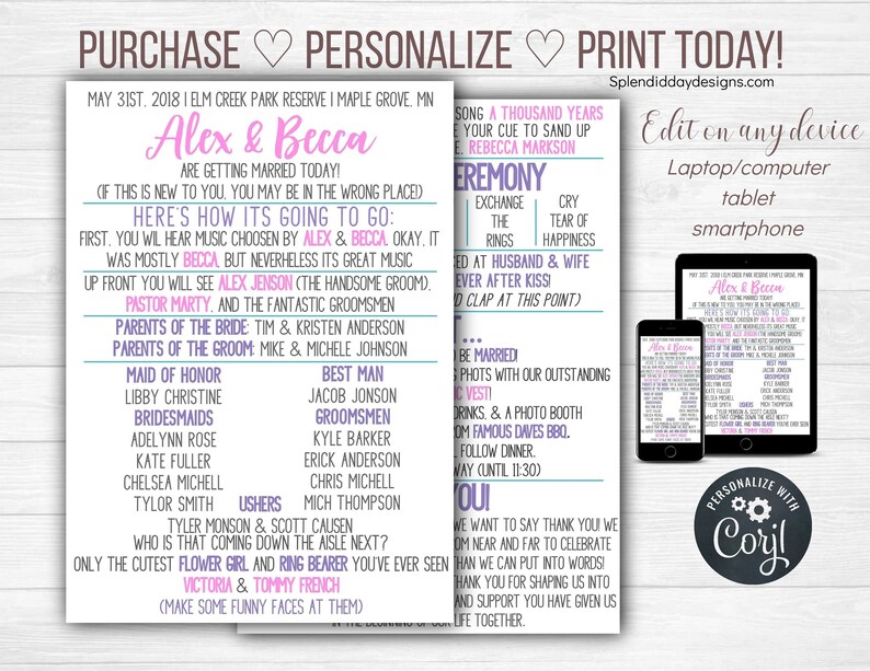 Editable Funny Wedding Program Instant Download Barn Etsy