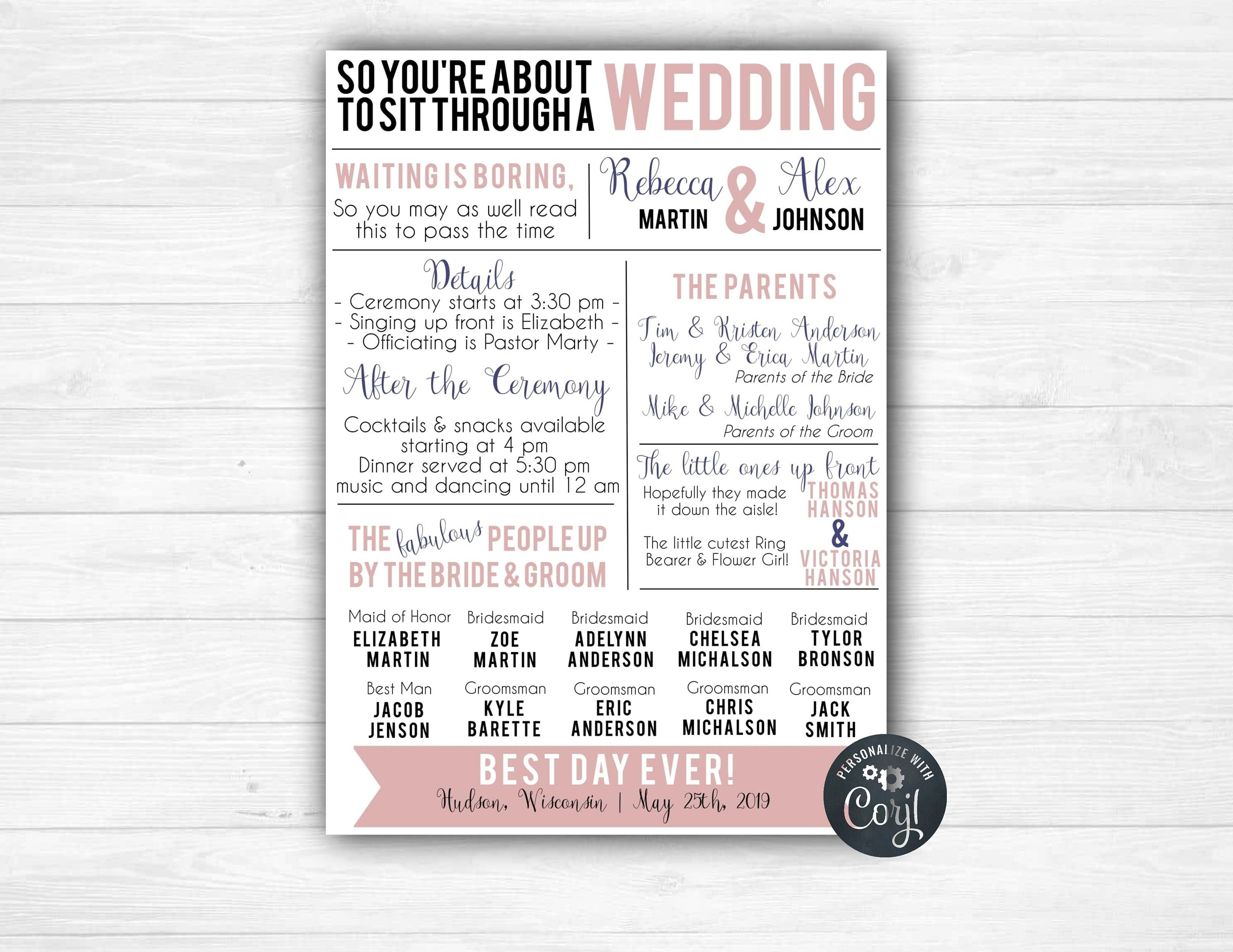 Funny Wedding Program Template Simple Wedding Program - Etsy Australia