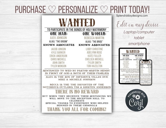 Western Wedding Program Country Wedding Program Barn Etsy