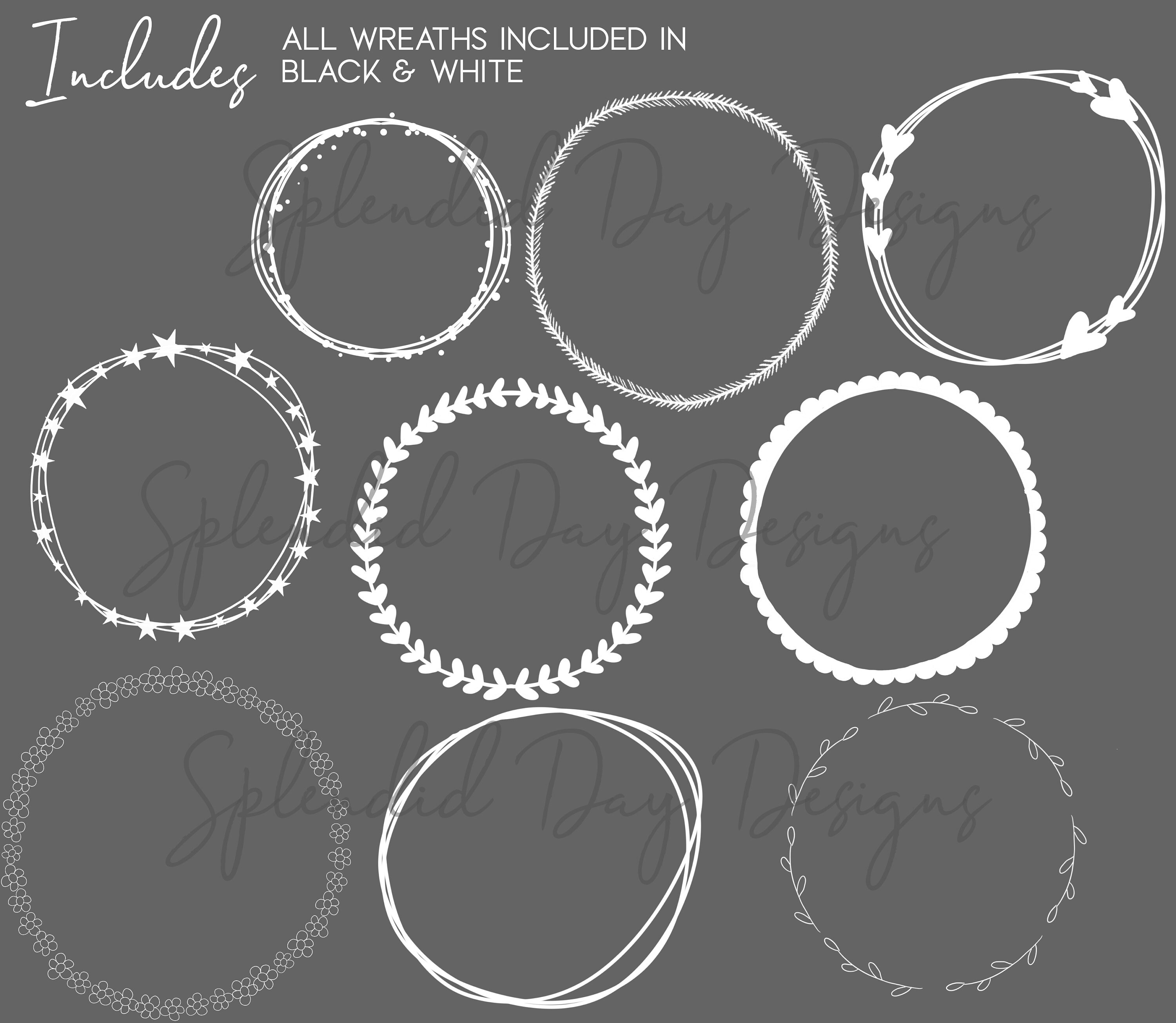 Black and White Wreath Clip Art Wreath Clip Art Wedding Clip | Etsy