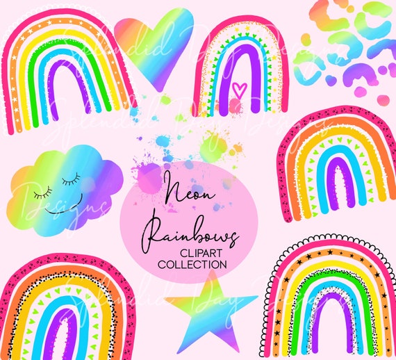 Neon Rainbow Clip Art Watercolor Clip Art Watercolor Rainbow Heart Cloud Baby Shower Birthday Party Png