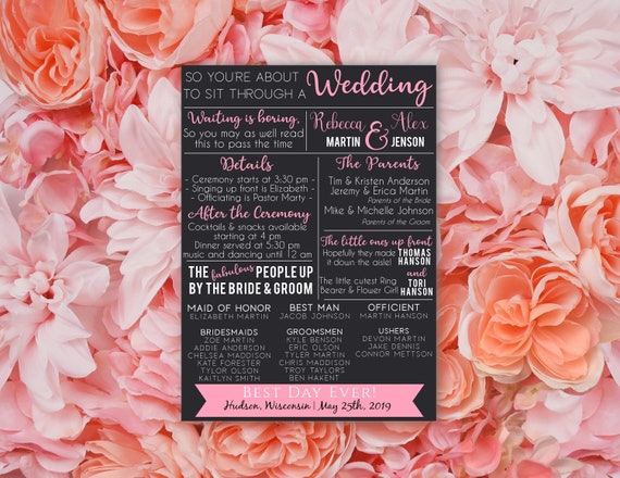 One Page Wedding Program Template Simple Wedding Program Etsy
