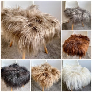 Luxurious Genuine Icelandic Sheepskin Long Hair/Wool/Fur Chair Sofa Cover Seat Pad in Ivory, Cream, Beige/Fawn, Honey, Grey or Bronze Colour