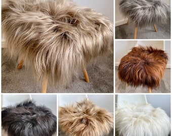 Luxurious Genuine Icelandic Sheepskin Long Hair/Wool/Fur Chair Sofa Cover Seat Pad in Ivory, Cream, Beige/Fawn, Honey, Grey or Bronze Colour