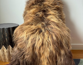 XXL Large Luxurious Genuine Icelandic Sheepskin Rug Sheep Fur In Natural Undyed Warm Brown & Blonde/Caramel/Honey Highlights Colour