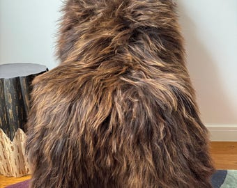 XXL Large Luxurious Genuine Icelandic Sheepskin Rug Sheep Fur In Natural Undyed Warm Brown & Blonde/Caramel/Honey Highlights Colour