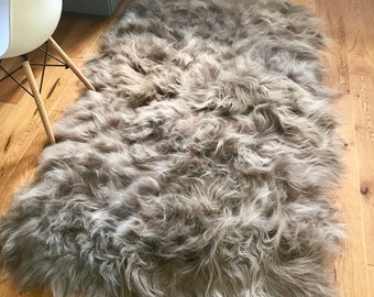 Extra Large Luxurious Genuine Icelandic Sheepskin Quad Size (4 pelts) Rug Sheep Fur In Taupe/Fawn/Light Cacao Brown with Highlights Color