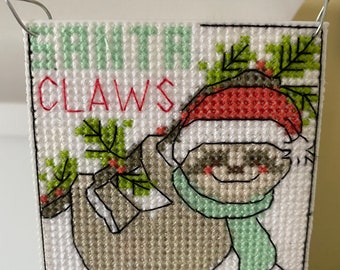 New Holiday Santa Claws Sloth Christmas Cross Stitch Ornament
