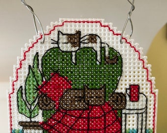 New Christmas Cats on a Chair Cross Stitch Ornament