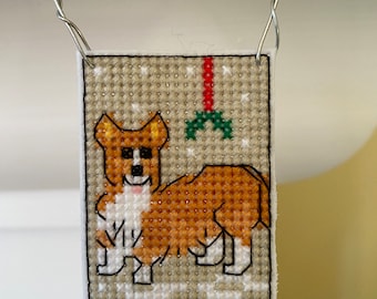 New Corgi Dog Cross Stitch Christmas Ornament