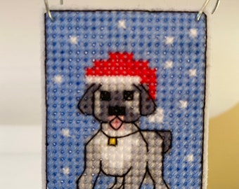 New Holiday Dog Cross Stitch Christmas Ornament