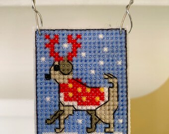 New Holiday Dog Cross Stitch Christmas Ornament