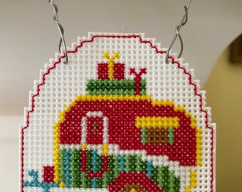 New Vintage Camper Piled High with Christmas Presents Cross Stitch Ornament