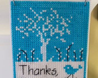 New Thank You Flower and Bird Christmas Cross Stitch Ornament