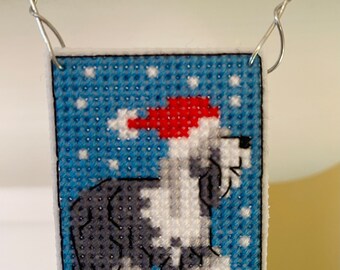 New Sheep Dog Cross Stitch Christmas Ornament