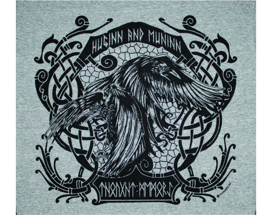Urban Backwoods Odhin And Ravens Runes Men's T-Shirt - Norse Mythology Graphic Tee, Premium Heavy Cotton