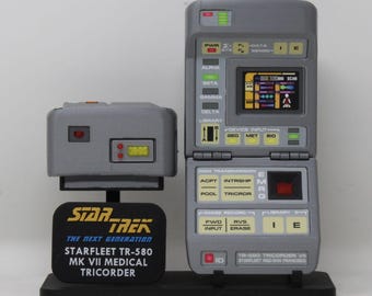 Star Trek TR-580 Medical Tricorder with Holster and Stand, 3D Printed Prop Replica Cosplay Fan Art