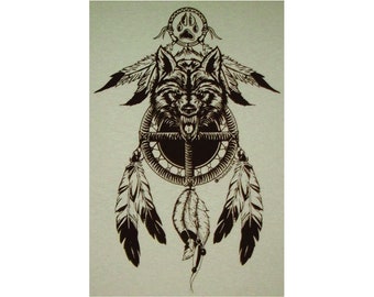 Medicine Wheel Shield Wolf Spirit Native American Indian T-Shirt BR