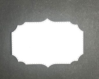 10-Piece Set Stitched Scalloped White Tags: 3 1/2" x 2 3/8".