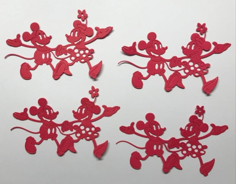Mickey and Minnie Die Cuts: Red Cardstock, Scrapbooking, Card Making (Set of 4) bild 1
