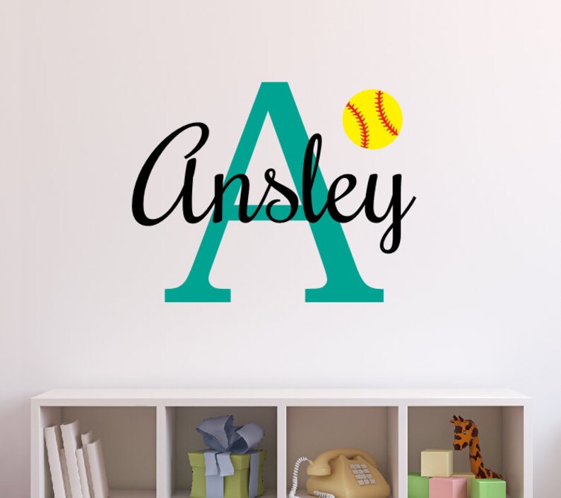 Girls Softball Wall Decal Personalized Name Sports Theme Room Decor Monogrammed Vinyl Lettering Teen