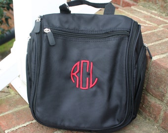 Monogrammed Hanging Toiletry Bag Personalized Black Dopp Kit