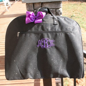 personalized black glitter garment bag for dance or ballet costumes