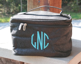Glitter Cosmetic Bag, Personalized Black Makeup Case, Pageant Awards