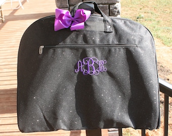 Personalized Black Glitter Garment Bag: Monogrammed Dance Costume Bag